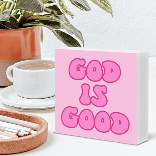 Pink Christian Sign Decor God Is Good Wood Block Sign Religious Preppy Teen Girls Room Dorm Bedroom Decor thumbnail 2