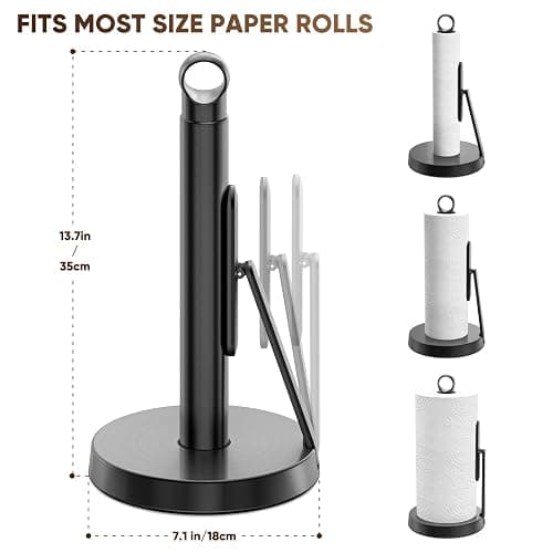 theaoo Heavy-Duty Stainless Steel Paper Towel Holder with Tension Arm – Easy One-Handed Tear, Modern Standing Countertop Dispenser for Kitchen, Holds All Paper Towel Rolls (1, Black) thumbnail 3