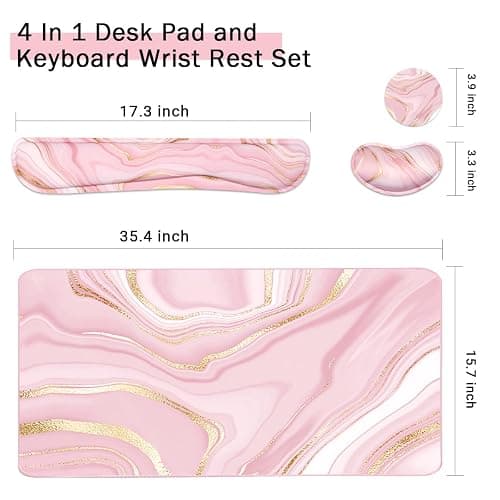 Keyboard Mouse Pad Set, Extended Mouse Pad+Keyboard Wrist Rest Support, Memory Foam Ergonomic Easy Typing, 3Pcs (35.4×15.7 in) Desk Pad Set for Home Office Study Game- Pink Gold thumbnail 2