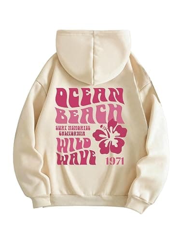 SweatyRocks Women's Letter Graphic Drawstring Hoodies Long Sleeve Thermal Pullovers Sweatshirts - Image 1