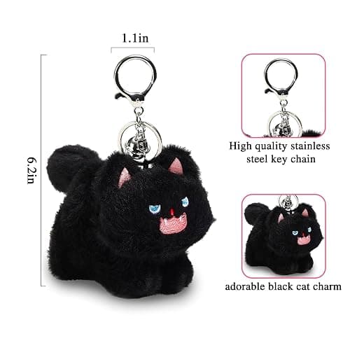 Cat Keychain Plush Black Cat Gifts Cute Keychains for Women Cat Lovers Gifts For Women Kawaii Cat Mom Backpack Accessories Bag Charms Halloween Keychain Christmas Gifts For Cat Lovers Kawaii Stuff thumbnail 6