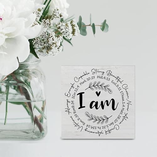 I Am Bible Verse Quote Wood Box Decor Desk Religious Wooden Box Block Sign Rustic Home Office Bedroom Living Room Shelf Wall Decoration thumbnail 5