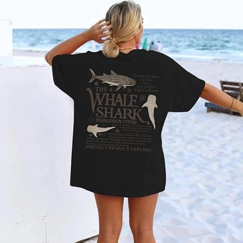 BeWithYou Cute Whale Shark Shirts for Women Oversized Kawaii Ocean Animal Shirt Aesthetic Preppy Graphic Tshirts Casual Tops thumbnail 4