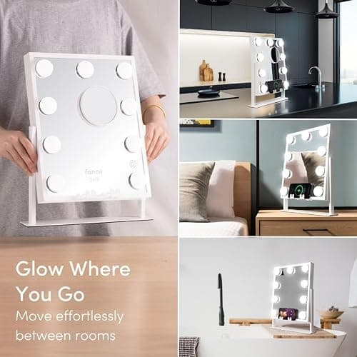 Fancii Vanity Mirror with Lights, BT Speaker, Wireless Charging - Detachable 10X Magnifying Mirror, 9 Hollywood Bulbs, LED Lighted Makeup Mirror with Phone Stand, 3 Color Modes, Adjustable Tilt thumbnail 6