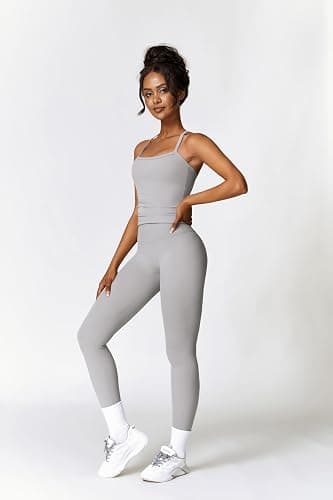 QBGJTD Womens Workout Sets Two Piece Cross Back Tank Top Matching High Waist Leggings Sets Gym Outfits Work Out Clothes thumbnail 4