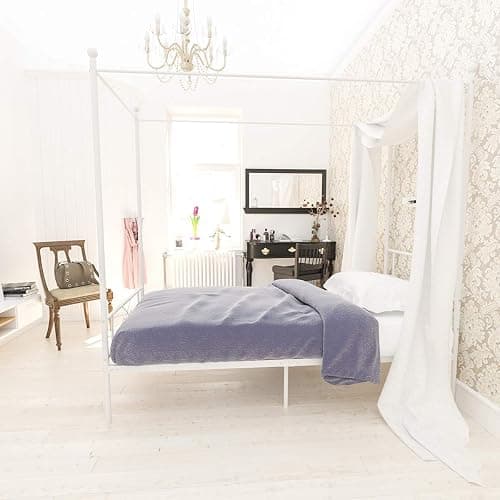 Weehom Twin Canopy Bed Frame with Headboard and Footboard, 4 Posters Metal Bed Frame, No Box Spring Needed, Mattress Foundation Platform Bed for Kids and Adults, White thumbnail 4