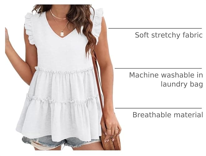 AGSEEM Babydoll Tops for Women Summer Casual Loose Fit Cute Peplum Tank Top | V Neck Ruffle Sleeve Shirts, Lightweight Flowy Pleated Blouse for Daily Life, Beach, Vacation, Going Out, 2026 Trendy Outfits thumbnail 4