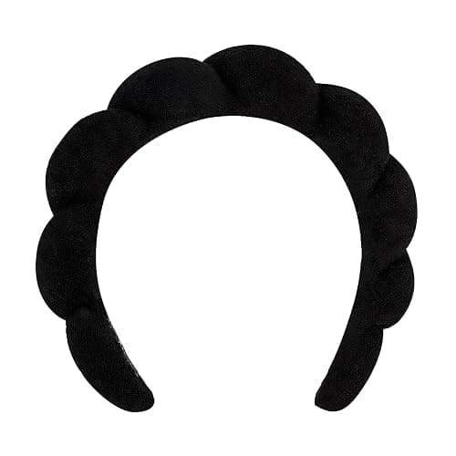 Araluky Women's Spa Headband for Face Washing, Makeup Removal, and Shower - Terry Cloth Puffy Sponge Headband with Hair Accessories (Black) - Black - Image 1