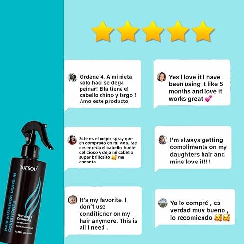 BUFSOU Keratin ALL-in-1 Leave-In Conditioner Spray | 450°F Heat Protectant + Split Ends Repair | Family-Safe Formula for All Hair Types | Vegan & Color-Treated Hair Approved (13.58 Fl Oz) thumbnail 9