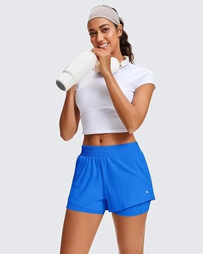 Stelle Women's 2 in 1 Running Shorts Athletic Workout Gym Shorts High Waisted Shorts with Liner Zipper Pockets thumbnail 7