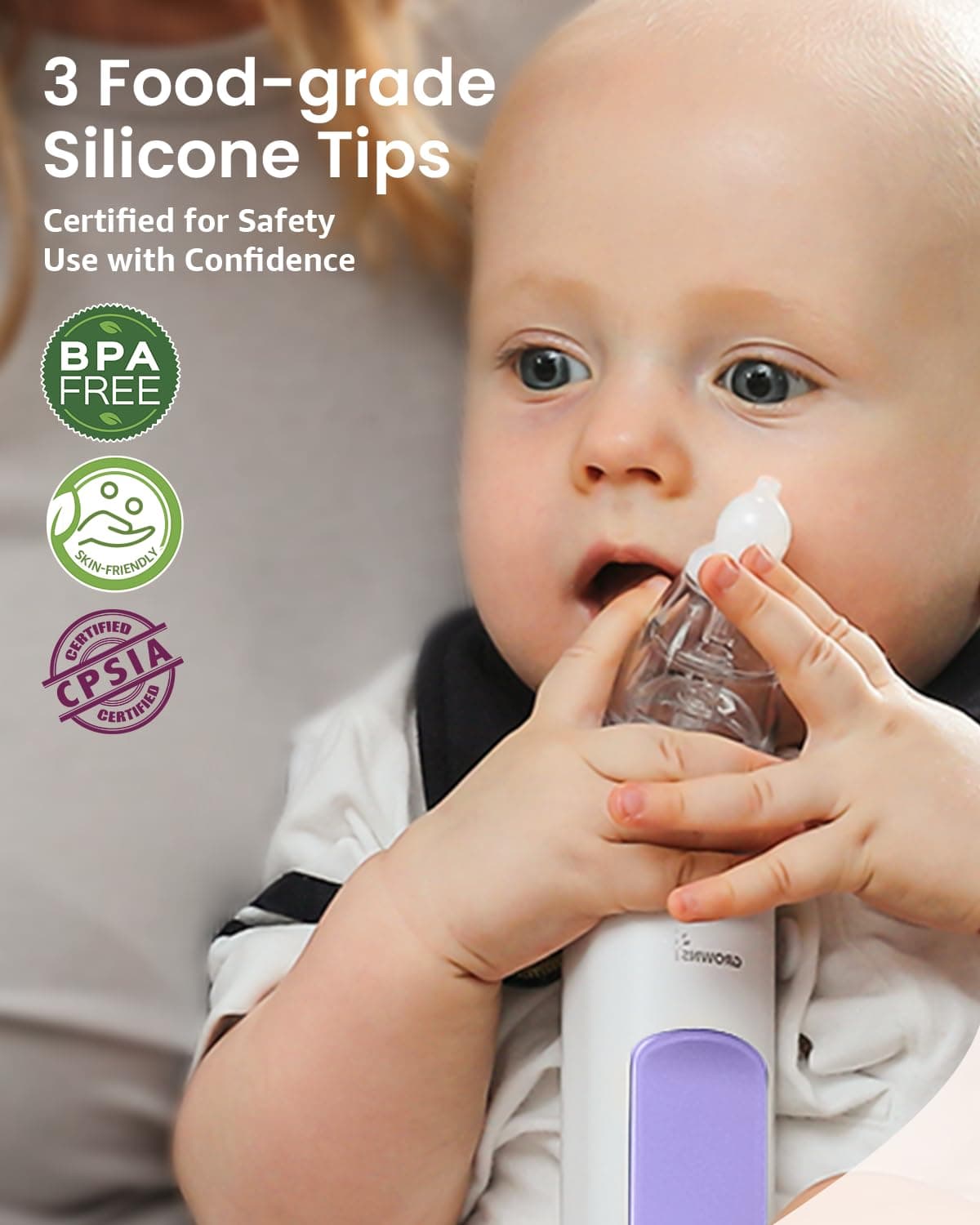 Grownsy Nasal Aspirator for Baby, Electric Nose Aspirator for Toddler, Baby Nose Sucker, Automatic Nose Cleaner with 3 Silicone Tips, Adjustable Suction Level, Music and Light Soothing Function thumbnail 5