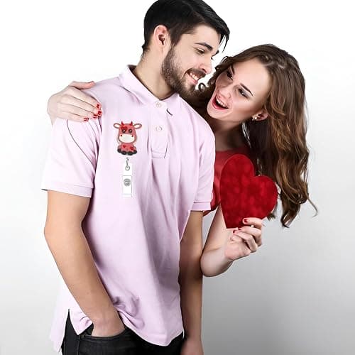 Valentines Cute Pink Cow Badge Reel for Nurse with Heart Design Funny Holiday Retractable Alligator Clip Acrylic Badge Reel for Nursing Doctors Teacher Social Worker Business Card thumbnail 2