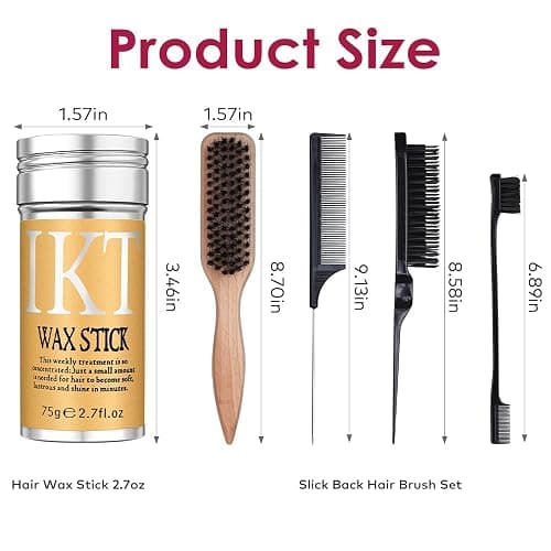 Melous Hair Wax Stick with Slick Back Hair Brush Set for Flyaways, Teasing Boar Bristle Brush, Edge Hair Brushes, Volume Comb, Rat Tail Comb for Girls, Kids, Women & Men thumbnail 7