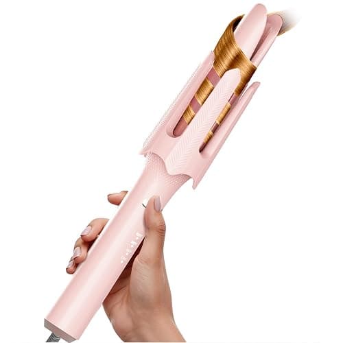 Auto Rotating Hair Curler - 4 Temperature and Timer Settings, Automatic Curling Iron with Automatic Shut-Off, Anti-Tangle and Scalding, Curling Wand for Long Lasting Curls (Pink) - Image 1