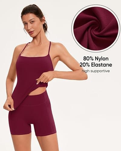 OMKAGI Workout Sets for Women Cute Spaghetti Strap Tank Tops Booty Shorts Outfits with Pockets thumbnail 3