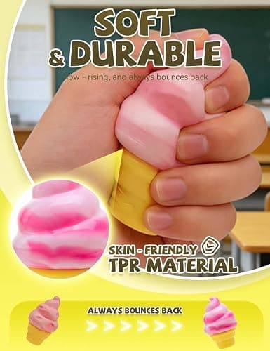 Ice Cream Squeeze Squishy, Ice Cream Cone Squishy, Slow Rise Sensory Fidget Toy, Easter Basket Stuffers Party Favors Summer Sensory Stress Relief, Kawaii Dessert (Pink) thumbnail 5