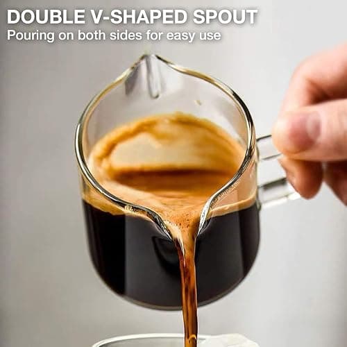 Qipecedm Espresso Cups Set of 2, 4 OZ Double Spouts Cups, Shot Glasses, Milk Cup with Handle, Clear Glass, Espresso Accessories for Machine, Small thumbnail 4