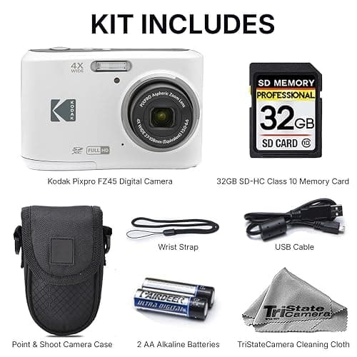 Kodak PIXPRO FZ45 Digital Camera, 16MP Compact Point & Shoot, 4X Optical Zoom, 27mm Wide Angle Lens, 1080P Full HD Video, White + Camera Case & 32GB SD Card thumbnail 3