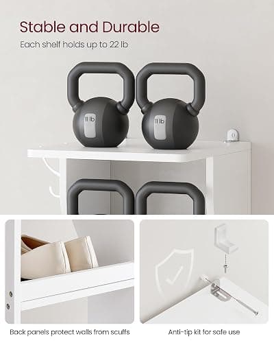VASAGLE 7-Tier Vertical Shoe Rack, Narrow Shoe Storage Organizer with Hooks, Slim Corner Tower Shelf, Space-Saving for Entryway and Bedroom, White ULBS200T14 thumbnail 7