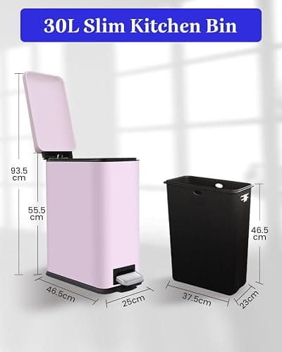 JM ·YIPENG Kitchen Bin 30L, Kitchen Pedal Bin with Soft Close Lid,30L Slim Bins with Removable Inner Bucket, Stainless Steel Bin for Kitchen,Bathroom,Bedroom and Office,Pink thumbnail 3