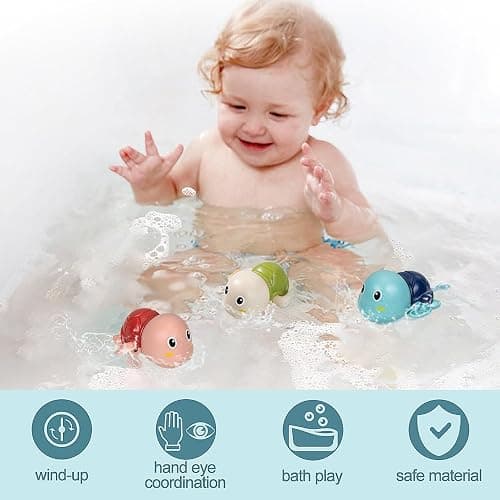 SEPHIX Bath Toys for Toddlers 1-3, Cute Swimming Turtle Bath Toys for 1 2 Year Old Boy Girl Gifts, Water Pool Toys for Baby Toddler Toys Age 1-4, Wind-up Infant Bathtub Toys, 3 Pack thumbnail 3