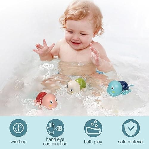 SEPHIX Bath Toys for Toddlers 1-3, Cute Swimming Turtle Bath Toys for 1 2 Year Old Boy Girl Gifts, Water Pool Toys for Baby Toddler Toys Age 1-4, Wind-up Infant Bathtub Toys, 3 Pack thumbnail 4