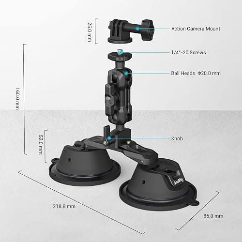 SmallRig Camera Suction Cup Mount, Mount for GoPro 13/12, for DJI Action 6/5, on Car Window, Windshield, for Sony DSLR, Lightweight Camera, Vehicle Shooting,Vlogging, with Action Camera Mount-3566 thumbnail 2