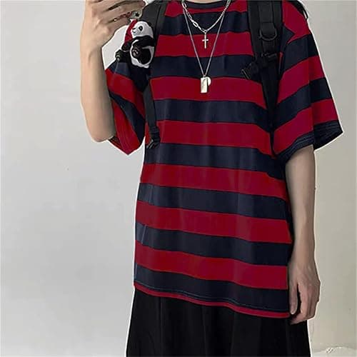 Harajuku Oversized Striped Shirts Y2K Grunge Clothes Crew Neck Emo Scene Clothes Streetwear Baggy Shirt Pullover thumbnail 3
