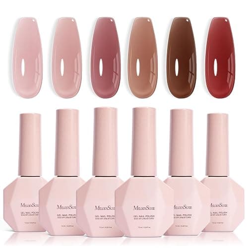 MelodySusie Jelly Gel Nail Polish Set,6 Transparent Colors,Milky or Jelly Texture,Autumn and Winter Dark Colors Soak Off UV LED Light Cure or Salon Manicure and Nail Art DIY at Home - Image 1