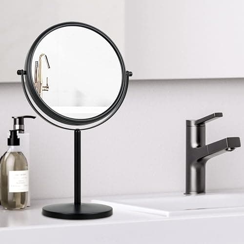 ALHAKIN 10x Magnifying Makeup Mirror, 8 Inch Tabletop Mirror Double Sided with Magnification, Swivel Make Up Mirror for Bathroom, Black thumbnail 2