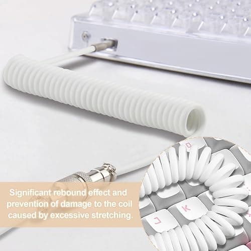 ltteea Coiled Keyboard Cable 1.8m,Type-C To USB A TPU Spring Mechanical Cable with Detachable Metal Aviator Connector Extendable Custom Coiled USB-C for PC Laptop Gaming Keyboard (White) thumbnail 4