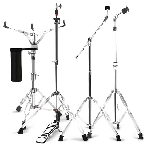 Straight Cymbal Stand + Boom Cymbal Stand + Hi Hat Stand + Snare Drum Stand + Drum Sticks Holder,Adjustable Drum Hardware Percussion Mount Holder Gear Set for Crash, Ride, Splash Cymbal (5 Pack Set) - Image 1