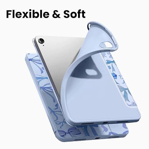 KFQDC for iPad A16 11 Inch 2025 /for iPad 10th Generation 10.9 Inch 2022 Cute iPad Case with Pencil Holder-[Auto Wake/Sleep], Trifold Stand Soft TPU Protective Cover, Blue Bows thumbnail 5