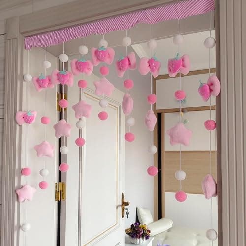 Kynthyre Cute Plush Curtain for Door Window Wall 33" W x 35" L Self-Adhesive Pink Strawberry Kawaii Curtain for Living Room and Bedroom Decor thumbnail 5