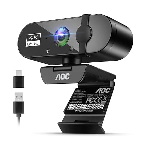 AOC 4k Webcam for PC with Microphone, Computer Camera with Noise Cancellation, Privacy Cover, 99° FOV, Plug & Play USB Webcam for Streaming, Conferencing, Zoom, Skype, Facetime, Laptop, PC, Skype - Image 1