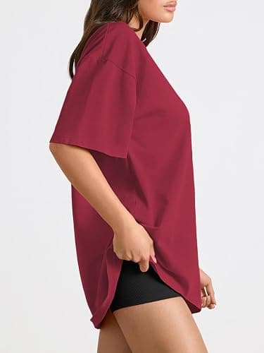 Trendy Queen Womens Oversized T-Shirts Short Sleeve Crew Neck Summer Tops | Midweight Poly-Cotton Blend, Drop Shoulder Loose Fit thumbnail 5