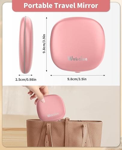 WOBSION Rechargeable Lighted Travel Makeup Mirror,1x/10x Compact Magnifying Mirror with Lights,Portable for Bag,4inch,Gift,Rose Gold thumbnail 6