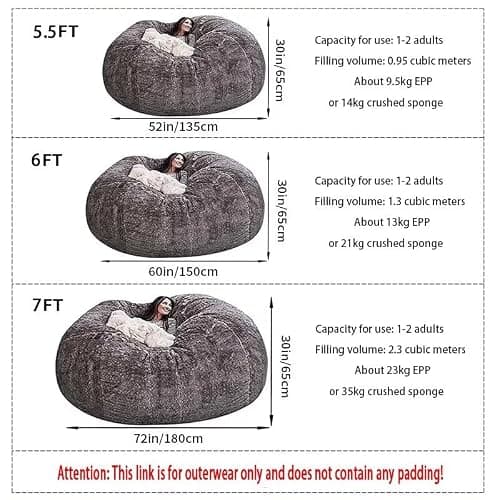 DSXH Pouf Géant Immense, Beanbag Meubles de Salon Party Lavable Pouf Poire Fauteuil Poire Housse de-180 * 65cm/7ft (sans Remplissage) thumbnail 3