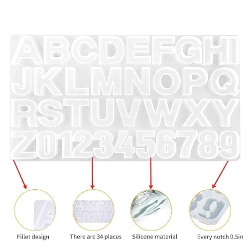 HUOZHI Silicone Alphabet Resin Molds, Number Alphabet Jewelry, Silicone Letter Molds for Resin Casting, DIY Craft Casting, Letter Jewelry Making thumbnail 3