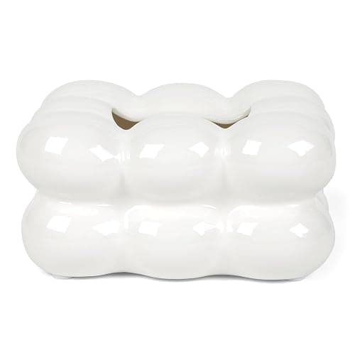 ELTOS Decorative Ceramic Tissue Paper Holder Box, Novelty, Modern Design, for Bathroom Vanity, Living Room, Bedroom Dresser, Night Stand, Kitchen Countertop, Office Desk, Home Decor, White - Image 1