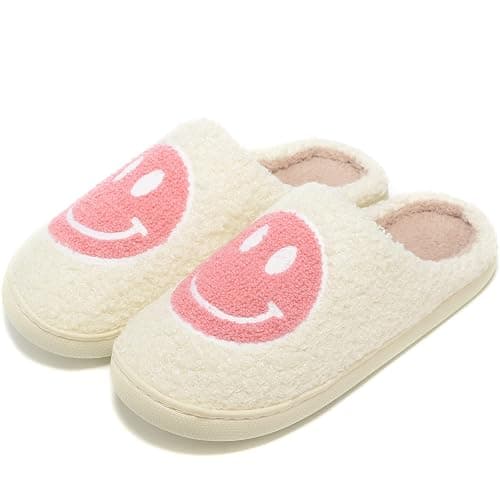 Retro Fuzzy Face Slippers for Women Men, Retro Soft Fluffy Warm Home Non-Slip Couple Style Casual Smile Face Slippers Indoor Outdoor Anti-Skid Warm Cozy Foam Slide Fuzzy Slides with Soft Memory Foam Shoes - Image 1