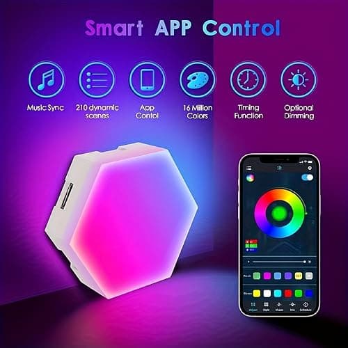 IFTHFOUR 8 Pack Hexagon Light Panels - Smart RGB Hexagon LED Lights Wall Lights with APP & Remote Control Cool Music Sync Gaming Lights for Lving Room, Bedrooms, DIY Lovers, Gifts, Gaming Room, Kids thumbnail 5