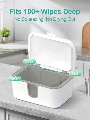KOSTTE Baby Wipes Warmer, Larger Capacity Wipe Dispenser, Even Heating Diaper Wipe Warmer with Night Light, On/Off Switch, White thumbnail 8