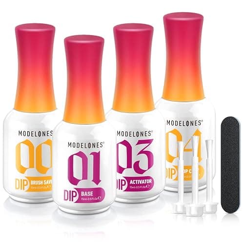 modelones Dip Powder Liquid Set 4+4 Pcs, Dip Powder System Set with Base Coat/Top Coat/Activator/Brush Saver/Manicure Tools for Nail Kit Art DIY Salon - 15ml/0.5oz - Image 1