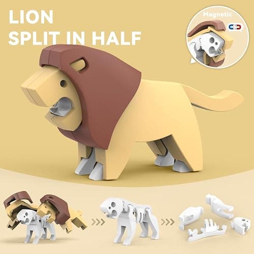 Magnetic Animal Building Toys, STEM Toddler Learning Toys 3D Puzzle Animals for Boys Girls, Educational Magnetic Travel Montessori Toy Lion Elephant Crocodile, Unique Birthday Gift for Kids 3 4 5 6 7 thumbnail 4