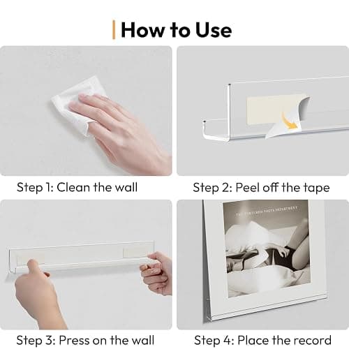 NIUBEE Vinyl Record Wall Holder: 6 Pack Drill-free Album Display Shelves with Adhesive Tapes for Renter, Clear Floating Vinly Rack for Living Room Music Corner thumbnail 4