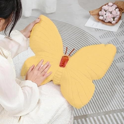 Labauxite Butterfly Shaped Throw Pillow, Soft Butterfly Stuffed Seat Cushion Pad,Plush Pillow Velvet Decorative Animal Pillow for Couch Living Room Bed (Yellow) thumbnail 4