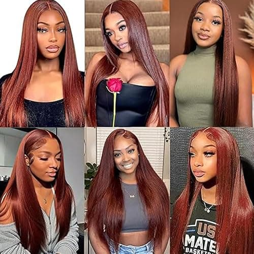 Gsoroel Menschliches Haar 13x6 Swiss Lace Front Wig Straight Glueless Wig #33 Reddish Brown Brazilian Virgin Human Hair Pre Plucked With Natural Hairline 14 Inch thumbnail 6