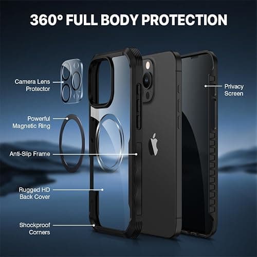 CENHUFO Magnetic Privacy for iPhone 16 Pro Max Case [Compatible with Magsafe] Full Body Phone Case Built-in 9H Tempered Glass Privacy Screen Protector Camera Lens Protector, Shockproof Cover -Black thumbnail 3