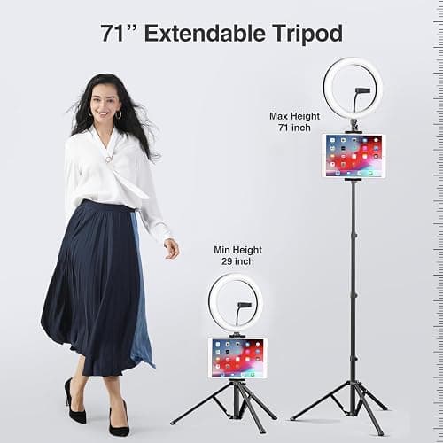 Elitehood 12’’ Ring Light with Tripod Stand (72’’ Tall) & iPad/Phone Holder, Dimmable Selfie Circle LED Lights Ringlight for Video Recording, Conference, Makeup, Laptop, Computer, Webcam, YouTube thumbnail 3